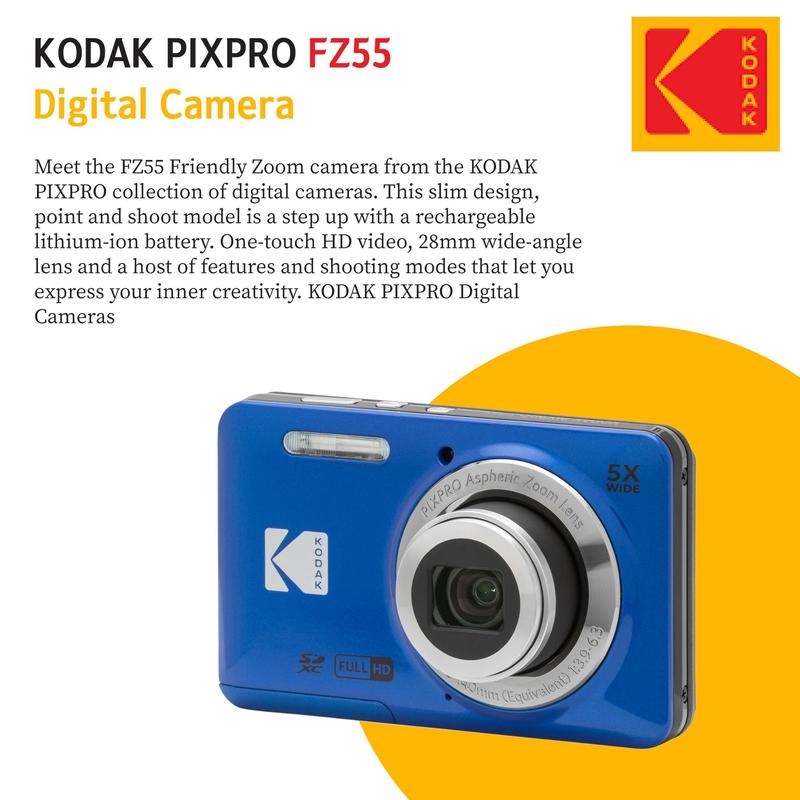 Câmera digital KODAK PIXPRO FZ55 16MP com zoom 5X de apontar e
